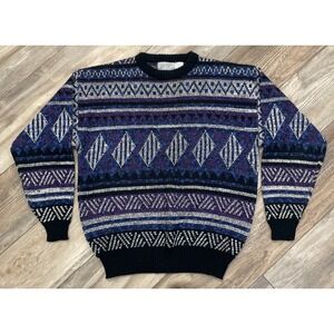 Vintage Method Sweater‎ Men's Large Made in Korea Coogi Style 90s Abstract Knit